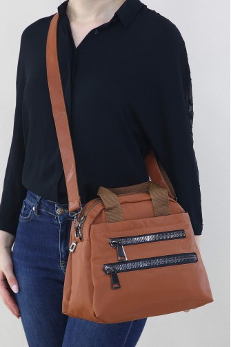 Taba Kadın Çapraz Askılı El Omuz Çantası Su Geçirmez Saten Kumaş Çok Gözlü Fermuarlı Astarlı 5330