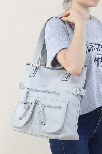 Açık Gri Kadın Çapraz Askılı Kol Omuz Çantası İthal Saten Kumaş Çok Gözlü Fermuarlı Astarlı 5333