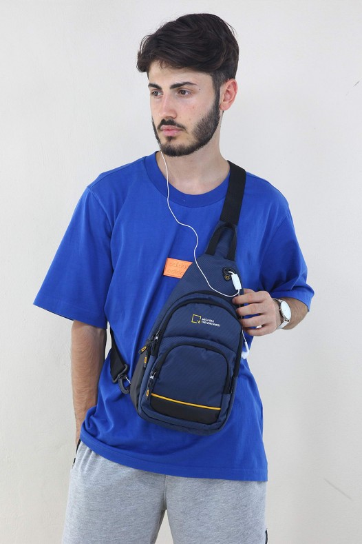 Lacivert Erkek Göğüs Çantası Su Geçirmez İmperteks Kumaş Çok Gözlü Bölmeli Fermuarlı Astarlı 5338E