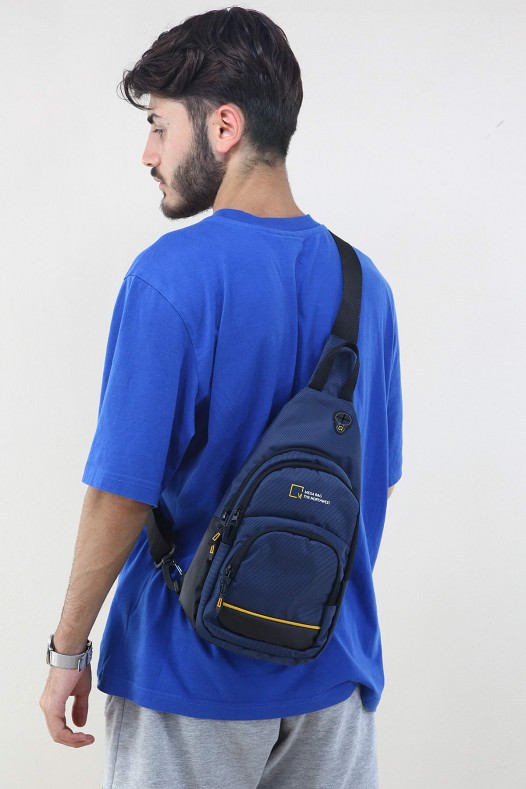 Lacivert Erkek Göğüs Çantası Su Geçirmez İmperteks Kumaş Çok Gözlü Bölmeli Fermuarlı Astarlı 5338E