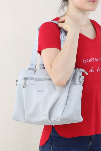 Açık Gri Kadın Çapraz Askılı Kol Omuz Çantası Su Geçirmez İthal Saten Kumaş Çok Gözlü Astarlı 5339