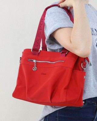 Kırmızı Kadın Çapraz Askılı Kol Omuz Çantası Su Geçirmez İthal Saten Kumaş Çok Gözlü Astarlı 5339