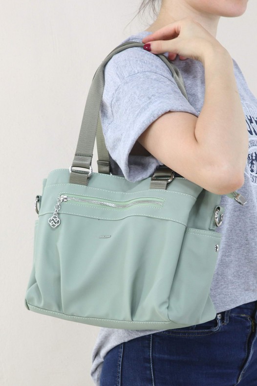 Su Yeşili Kadın Çapraz Askılı Kol Omuz Çantası Su Geçirmez İthal Saten Kumaş Çok Gözlü Astarlı 5339