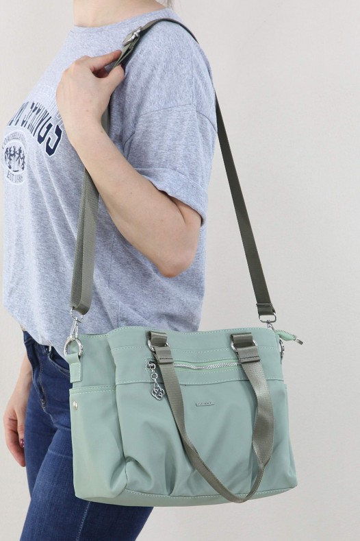 Su Yeşili Kadın Çapraz Askılı Kol Omuz Çantası Su Geçirmez İthal Saten Kumaş Çok Gözlü Astarlı 5339