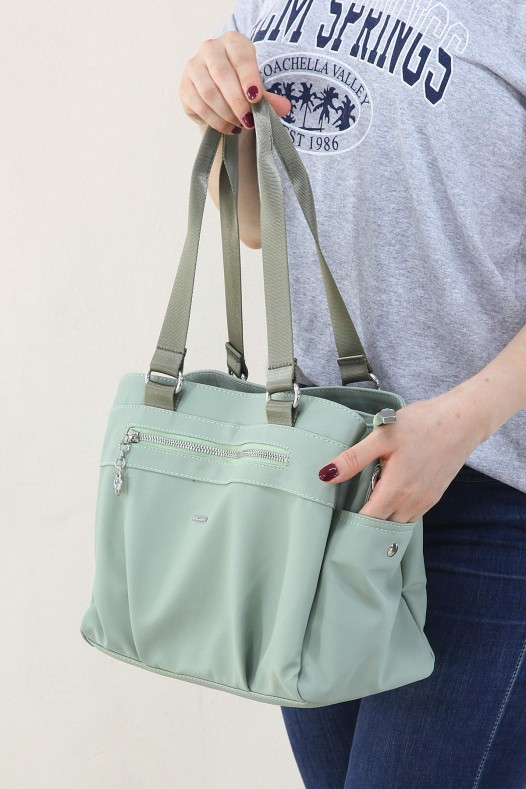 Su Yeşili Kadın Çapraz Askılı Kol Omuz Çantası Su Geçirmez İthal Saten Kumaş Çok Gözlü Astarlı 5339