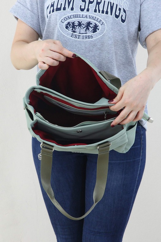 Su Yeşili Kadın Çapraz Askılı Kol Omuz Çantası Su Geçirmez İthal Saten Kumaş Çok Gözlü Astarlı 5339