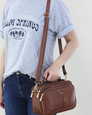 Taba Kadın Çapraz Askılı El Omuz Çantası Suni Deri 4 Gözlü Bölmeli Fermuarlı İçi Astarlı 5342