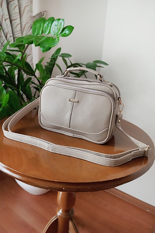 Açık Vizon Kadın Çapraz Askılı El Omuz Çantası Suni Deri 4 Gözlü Bölmeli Fermuarlı İçi Astarlı 5342