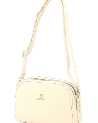 Krem Orta Boy Günlük Kadın Çapraz Askılı Omuz Çantası Suni Deri Üç Bölmeli Fermuarlı Astarlı 5355