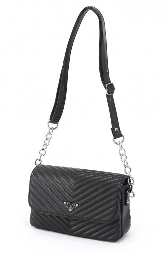 Siyah Orta Boy Günlük Kadın Çapraz Askılı Omuz Çantası İthal Suni Deri Çok Gözlü Astarlı 5356