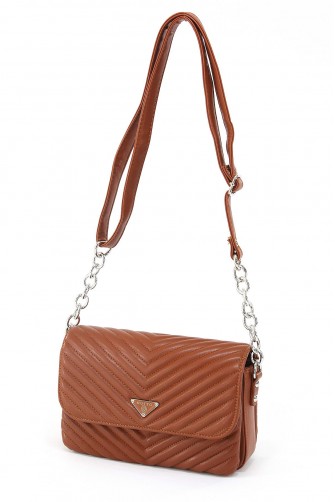 Taba Orta Boy Günlük Kadın Çapraz Askılı Omuz Çantası İthal Suni Deri Çok Gözlü Astarlı 5356