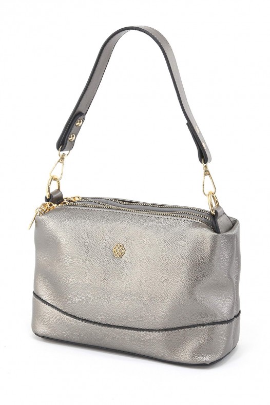 Gri Orta Boy Günlük Kadın Çapraz Askılı Kol Omuz Çantası İthal Kaliteli Suni Deri Çok Gözlü 5357