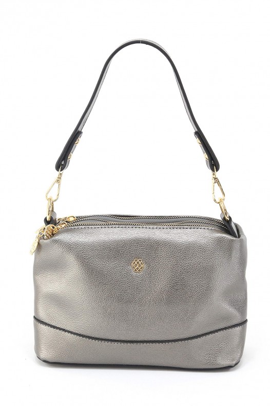 Gri Orta Boy Günlük Kadın Çapraz Askılı Kol Omuz Çantası İthal Kaliteli Suni Deri Çok Gözlü 5357