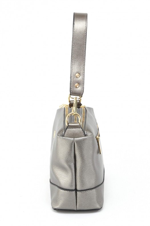 Gri Orta Boy Günlük Kadın Çapraz Askılı Kol Omuz Çantası İthal Kaliteli Suni Deri Çok Gözlü 5357