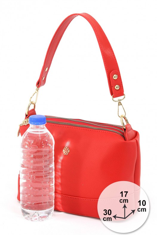 Kırmızı Orta Boy Günlük Kadın Çapraz Askılı Kol Omuz Çantası İthal Kaliteli Suni Deri Çok Gözlü 5357