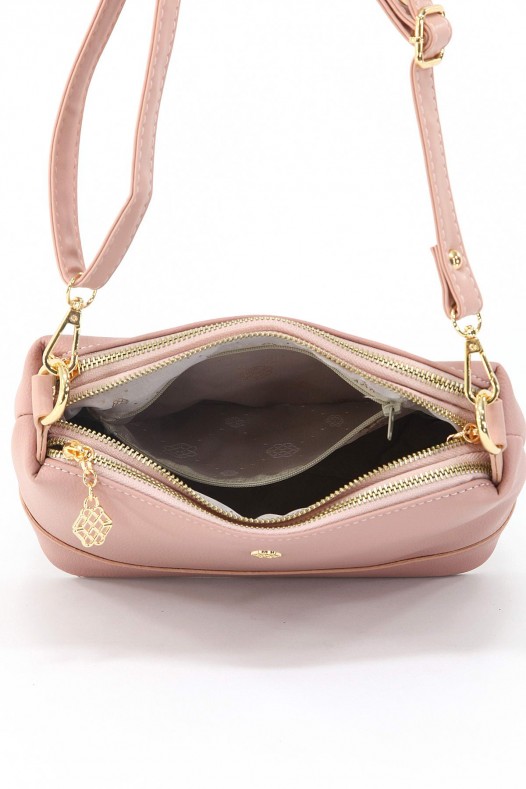 Pudra Orta Boy Günlük Kadın Çapraz Askılı Kol Omuz Çantası İthal Kaliteli Suni Deri Çok Gözlü 5357