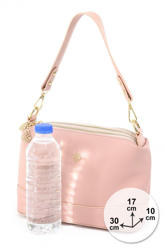 Pudra Orta Boy Günlük Kadın Çapraz Askılı Kol Omuz Çantası İthal Kaliteli Suni Deri Çok Gözlü 5357