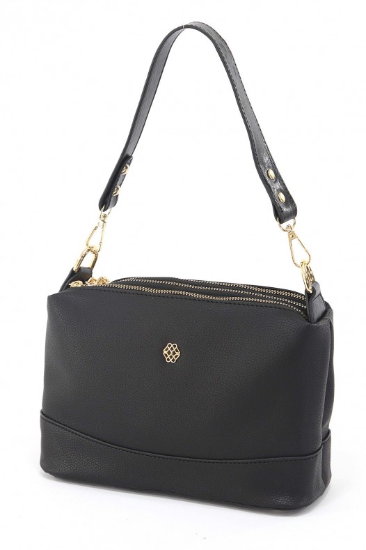 Siyah Orta Boy Günlük Kadın Çapraz Askılı Kol Omuz Çantası İthal Kaliteli Suni Deri Çok Gözlü 5357