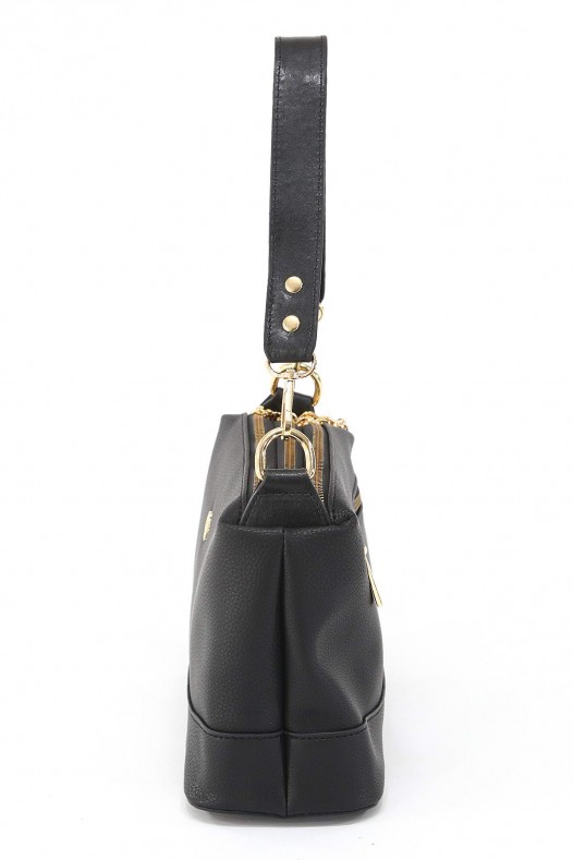 Siyah Orta Boy Günlük Kadın Çapraz Askılı Kol Omuz Çantası İthal Kaliteli Suni Deri Çok Gözlü 5357