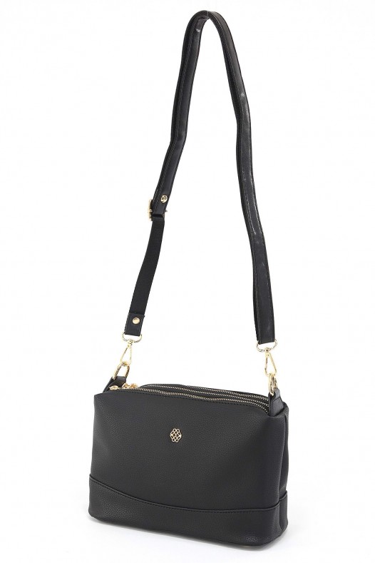 Siyah Orta Boy Günlük Kadın Çapraz Askılı Kol Omuz Çantası İthal Kaliteli Suni Deri Çok Gözlü 5357