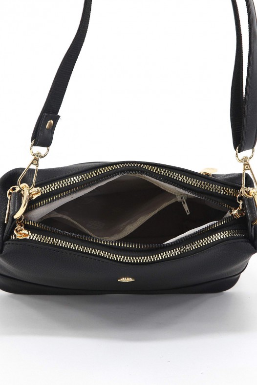 Siyah Orta Boy Günlük Kadın Çapraz Askılı Kol Omuz Çantası İthal Kaliteli Suni Deri Çok Gözlü 5357