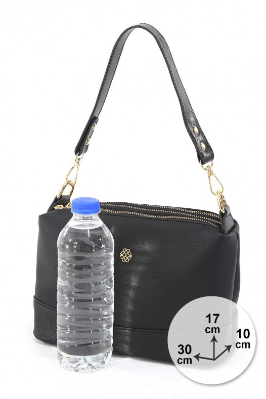 Siyah Orta Boy Günlük Kadın Çapraz Askılı Kol Omuz Çantası İthal Kaliteli Suni Deri Çok Gözlü 5357
