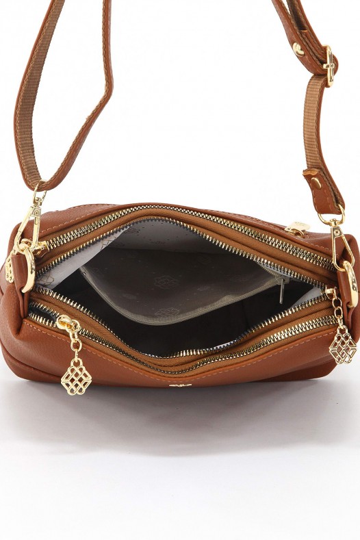 Taba Orta Boy Günlük Kadın Çapraz Askılı Kol Omuz Çantası İthal Kaliteli Suni Deri Çok Gözlü 5357