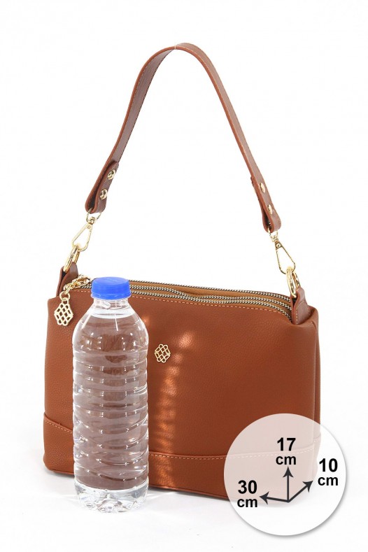 Taba Orta Boy Günlük Kadın Çapraz Askılı Kol Omuz Çantası İthal Kaliteli Suni Deri Çok Gözlü 5357