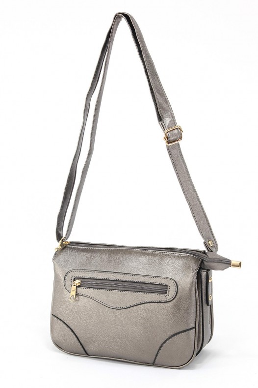 Gri Orta Boy Günlük Kadın Çapraz Omuz Çantası İthal Kaliteli Suni Deri Çok Gözlü Astarlı 5358