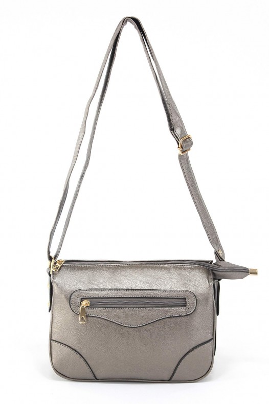 Gri Orta Boy Günlük Kadın Çapraz Omuz Çantası İthal Kaliteli Suni Deri Çok Gözlü Astarlı 5358