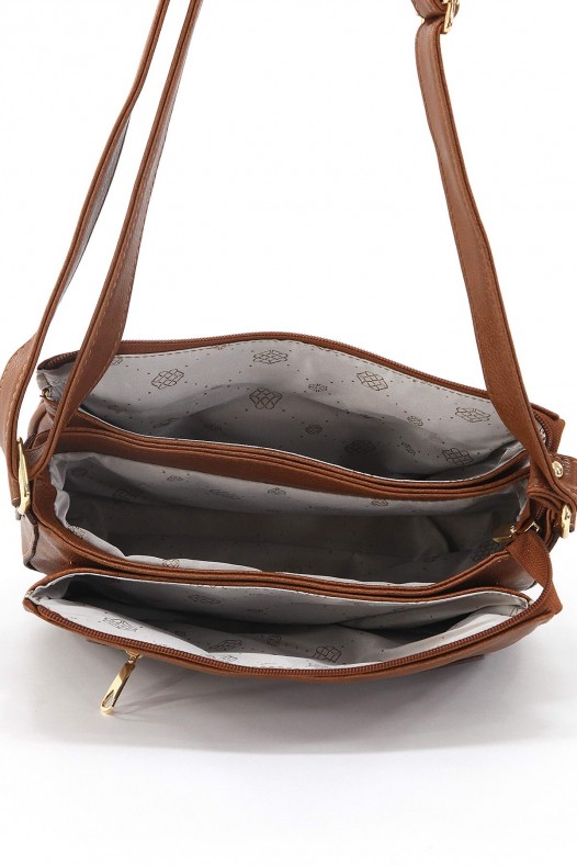 Taba Orta Boy Günlük Kadın Çapraz Omuz Çantası İthal Kaliteli Suni Deri Çok Gözlü Astarlı 5358