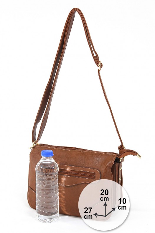 Taba Orta Boy Günlük Kadın Çapraz Omuz Çantası İthal Kaliteli Suni Deri Çok Gözlü Astarlı 5358