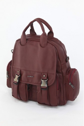 Bordo Orta Boy Günlük Kadın El Askılı Omuz Sırt Çantası İthal Suni Deri Çok Gözlü Astarlı 5373