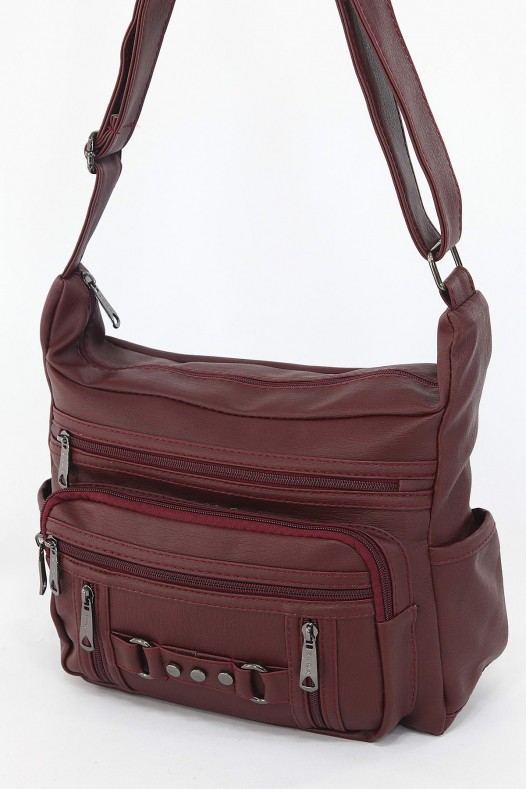 Bordo Orta Boy Günlük Kadın Çapraz Askılı Postacı Omuz Çantası İthal Kaliteli Suni Deri Astarlı 5374