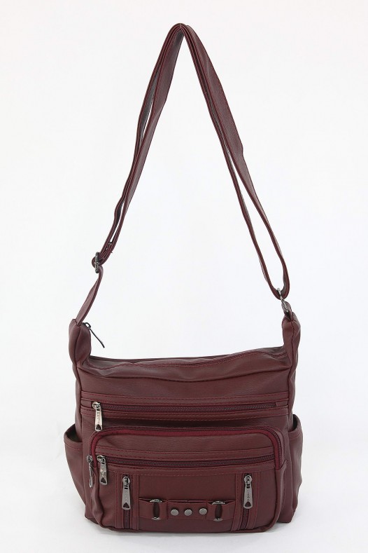 Bordo Orta Boy Günlük Kadın Çapraz Askılı Postacı Omuz Çantası İthal Kaliteli Suni Deri Astarlı 5374