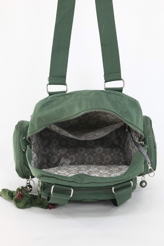 Yeşil Orta Boy Günlük Kadın Çapraz Askılı Kol Omuz Çantası Su Geçirmez İthal Krinkıl Kumaş 5377