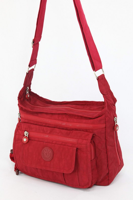 Kırmızı Orta Boy Günlük Kadın Çapraz Postacı Omuz Çantası Su Geçirmez İthal Krinkıl Kumaş 5378
