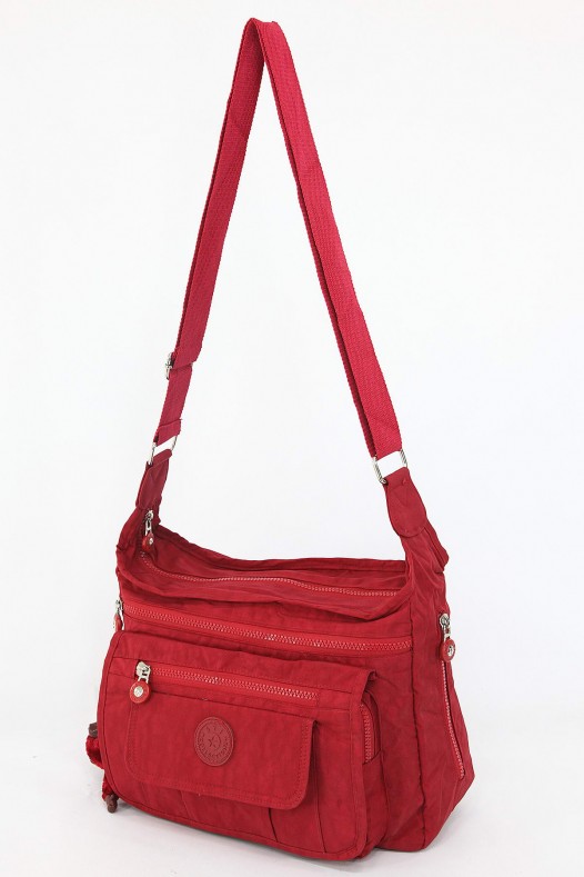Kırmızı Orta Boy Günlük Kadın Çapraz Postacı Omuz Çantası Su Geçirmez İthal Krinkıl Kumaş 5378