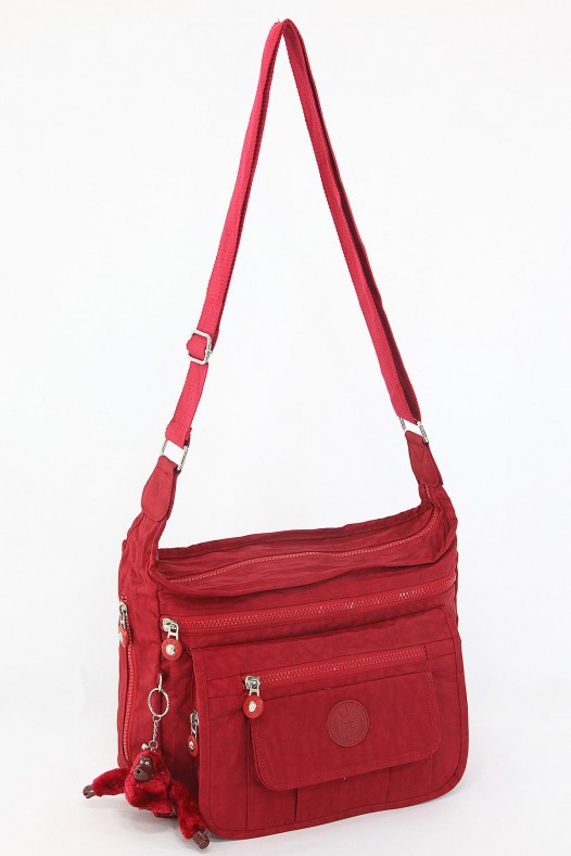 Kırmızı Orta Boy Günlük Kadın Çapraz Postacı Omuz Çantası Su Geçirmez İthal Krinkıl Kumaş 5378