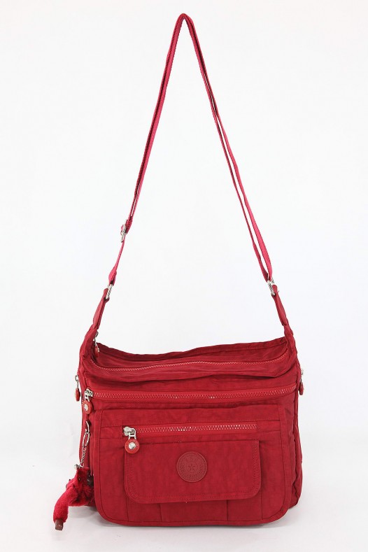 Kırmızı Orta Boy Günlük Kadın Çapraz Postacı Omuz Çantası Su Geçirmez İthal Krinkıl Kumaş 5378