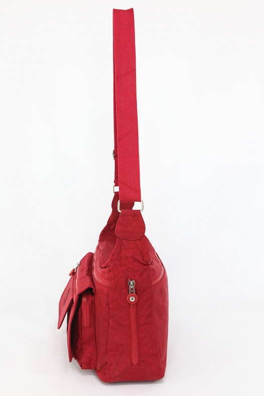 Kırmızı Orta Boy Günlük Kadın Çapraz Postacı Omuz Çantası Su Geçirmez İthal Krinkıl Kumaş 5378