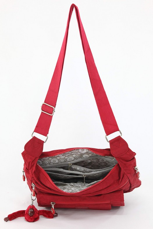 Kırmızı Orta Boy Günlük Kadın Çapraz Postacı Omuz Çantası Su Geçirmez İthal Krinkıl Kumaş 5378