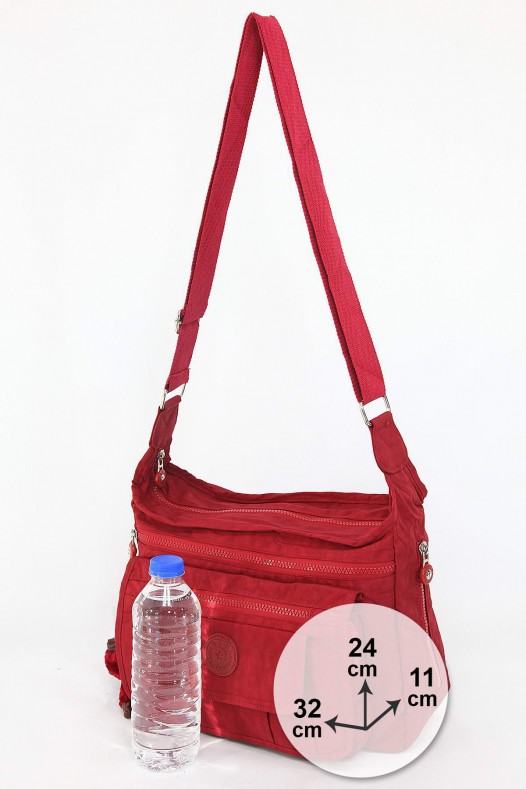 Kırmızı Orta Boy Günlük Kadın Çapraz Postacı Omuz Çantası Su Geçirmez İthal Krinkıl Kumaş 5378