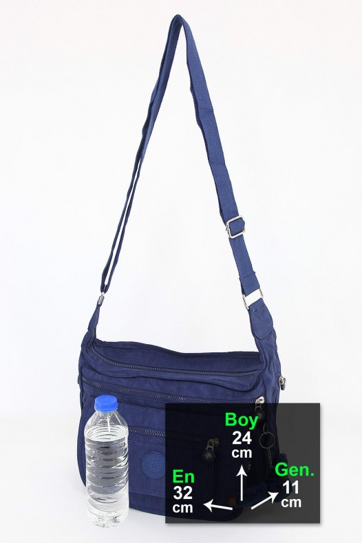 Lacivert Orta Boy Günlük Kadın Çapraz Askı Postacı Omuz Çantası Su Geçirmez İthal Krinkıl Kumaş 5378