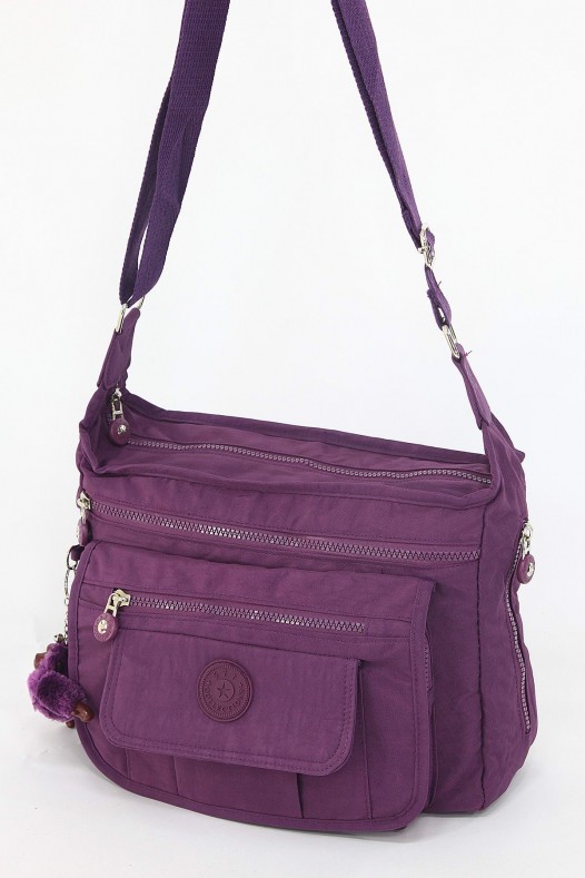 Mor Orta Boy Günlük Kadın Çapraz Askılı Postacı Omuz Çantası Su Geçirmez İthal Krinkıl Kumaş 5378