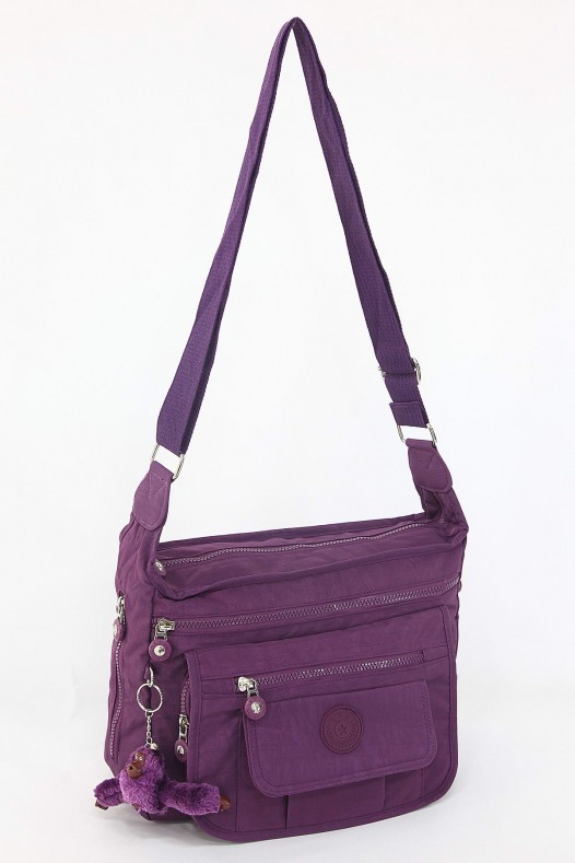 Mor Orta Boy Günlük Kadın Çapraz Askılı Postacı Omuz Çantası Su Geçirmez İthal Krinkıl Kumaş 5378
