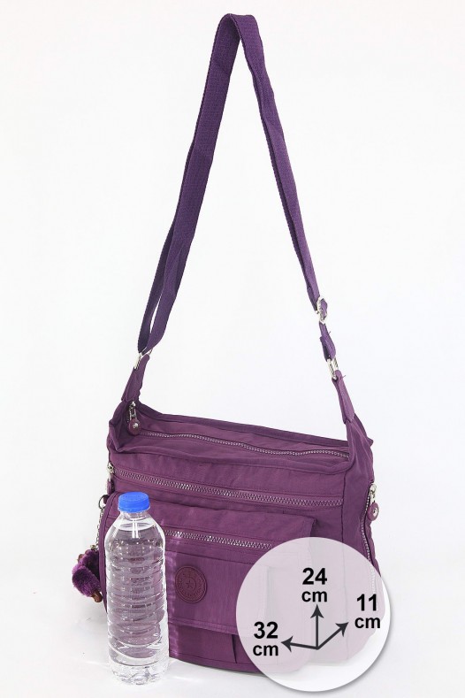Mor Orta Boy Günlük Kadın Çapraz Askılı Postacı Omuz Çantası Su Geçirmez İthal Krinkıl Kumaş 5378