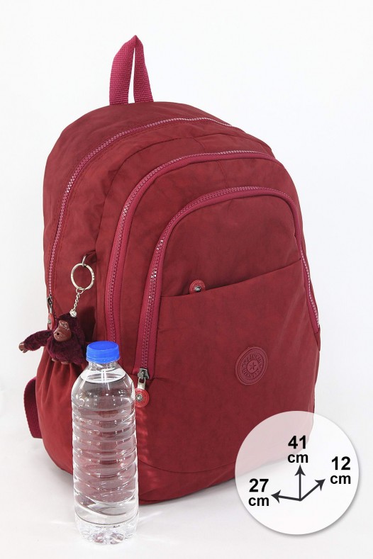 Bordo Büyük Boy Günlük Unisex Kadın Erkek Sırt Çantası Su Geçirmez İthal Krinkıl Kumaş Astarlı 5379