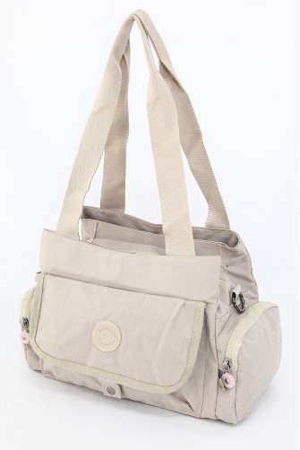 Bej Orta Boy Günlük Kadın Çapraz Askılı Omuz Çantası Su Geçirmez İthal Krinkıl Kumaş Çok Gözlü 5380
