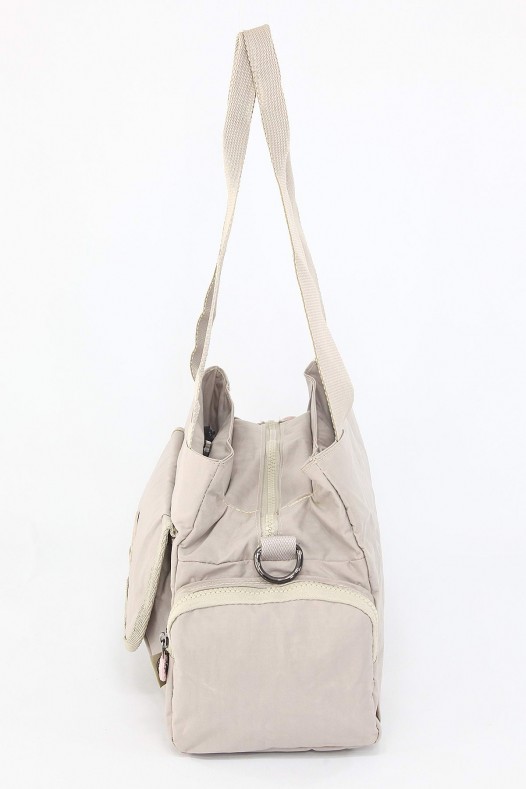 Bej Orta Boy Günlük Kadın Çapraz Askılı Omuz Çantası Su Geçirmez İthal Krinkıl Kumaş Çok Gözlü 5380